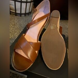 J Crew warm sepia Leather strap espadrille wedge sandals.